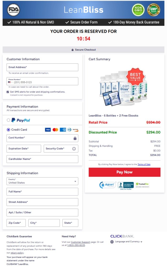 LeanBliss official checkout page – secure payment